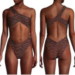 WeWoreWhat Asymmetrical Cut Out One Piece Swimsuit Brown Size Small New